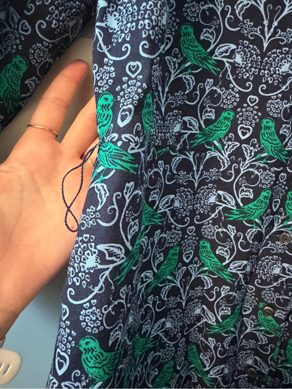 Boden Blue and Green Floral Bird Printed Midi Dress Size 16/18 - Picture 5 of 8